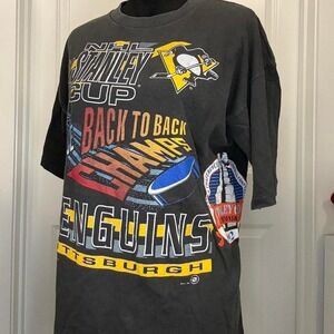 Vintage 1991 1992 Pittsburgh Penguins Stanley Cup Champs Tee XL Salem - Size XL